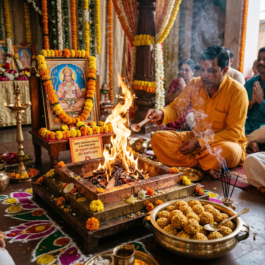 Hanuman Puja & Bajrang Baan - Bajrang Baan and Hanuman Chalisa havan with Boondi laddoo offerings for fortitude